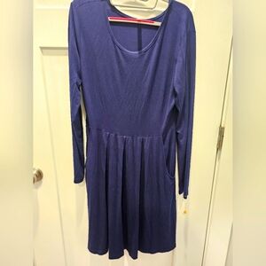Korsis Navy Blue Empire Waist Pocket Dress Women’s Size Large Long Sleeve